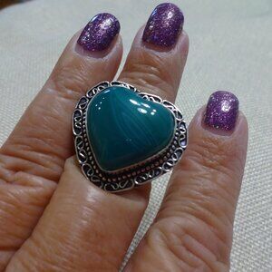 Beautiful GREEN BOTSWANA AGATE Handmade Sterling 925 Ring Size 8.5 #477C